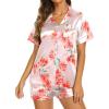 Ekouaer Silk Pajamas for Women Short Sleeve Sleepwear Soft Button Down Loungewear 2 Piece Satin Pjs Shorts Set(Floral Light Pink)