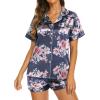 Ekouaer Silk Pajamas for Women Short Sleeve Sleepwear Soft Button Down Loungewear 2 Piece Satin Pjs Shorts Set(Floral Navy Pink)