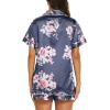 Ekouaer Silk Pajamas for Women Short Sleeve Sleepwear Soft Button Down Loungewear 2 Piece Satin Pjs Shorts Set(Floral Navy Pink)