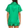 Ekouaer Silk Pajamas for Women Short Sleeve Sleepwear Soft Button Down Loungewear 2 Piece Satin Pjs Shorts Set(Green)