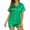 Ekouaer Silk Pajamas for Women Short Sleeve Sleepwear Soft Button Down Loungewear 2 Piece Satin Pjs Shorts Set(Green)