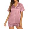 Ekouaer Silk Pajamas for Women Short Sleeve Sleepwear Soft Button Down Loungewear 2 Piece Satin Pjs Shorts Set(Grey Purple)