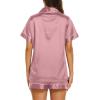 Ekouaer Silk Pajamas for Women Short Sleeve Sleepwear Soft Button Down Loungewear 2 Piece Satin Pjs Shorts Set(Grey Purple)
