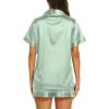 Ekouaer Silk Pajamas for Women Short Sleeve Sleepwear Soft Button Down Loungewear 2 Piece Satin Pjs Shorts Set(Ice Green)