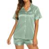 Ekouaer Silk Pajamas for Women Short Sleeve Sleepwear Soft Button Down Loungewear 2 Piece Satin Pjs Shorts Set(Ice Green)