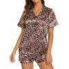 Ekouaer Silk Pajamas for Women Short Sleeve Sleepwear Soft Button Down Loungewear 2 Piece Satin Pjs Shorts Set(Leopard)
