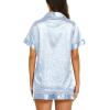 Ekouaer Silk Pajamas for Women Short Sleeve Sleepwear Soft Button Down Loungewear 2 Piece Satin Pjs Shorts Set(Leopard Light Blue)
