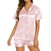 Ekouaer Silk Pajamas for Women Short Sleeve Sleepwear Soft Button Down Loungewear 2 Piece Satin Pjs Shorts Set(Leopard Pink)