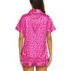 Ekouaer Silk Pajamas for Women Short Sleeve Sleepwear Soft Button Down Loungewear 2 Piece Satin Pjs Shorts Set(Leopard Rose)