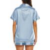 Ekouaer Silk Pajamas for Women Short Sleeve Sleepwear Soft Button Down Loungewear 2 Piece Satin Pjs Shorts Set(Light Blue)