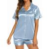 Ekouaer Silk Pajamas for Women Short Sleeve Sleepwear Soft Button Down Loungewear 2 Piece Satin Pjs Shorts Set(Light Blue)
