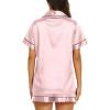 Ekouaer Silk Pajamas for Women Short Sleeve Sleepwear Soft Button Down Loungewear 2 Piece Satin Pjs Shorts Set(Light Pink)