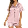 Ekouaer Silk Pajamas for Women Short Sleeve Sleepwear Soft Button Down Loungewear 2 Piece Satin Pjs Shorts Set(Light Pink)