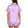 Ekouaer Silk Pajamas for Women Short Sleeve Sleepwear Soft Button Down Loungewear 2 Piece Satin Pjs Shorts Set(Lilac)