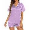 Ekouaer Silk Pajamas for Women Short Sleeve Sleepwear Soft Button Down Loungewear 2 Piece Satin Pjs Shorts Set(Lilac)