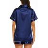Ekouaer Silk Pajamas for Women Short Sleeve Sleepwear Soft Button Down Loungewear 2 Piece Satin Pjs Shorts Set(Navy)