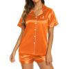 Ekouaer Silk Pajamas for Women Short Sleeve Sleepwear Soft Button Down Loungewear 2 Piece Satin Pjs Shorts Set(Orange)