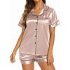 Ekouaer Silk Pajamas for Women Short Sleeve Sleepwear Soft Button Down Loungewear 2 Piece Satin Pjs Shorts Set(Pale Coffee)