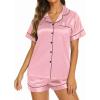 Ekouaer Silk Pajamas for Women Short Sleeve Sleepwear Soft Button Down Loungewear 2 Piece Satin Pjs Shorts Set(Pink)