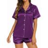 Ekouaer Silk Pajamas for Women Short Sleeve Sleepwear Soft Button Down Loungewear 2 Piece Satin Pjs Shorts Set(Purple)