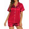 Ekouaer Silk Pajamas for Women Short Sleeve Sleepwear Soft Button Down Loungewear 2 Piece Satin Pjs Shorts Set(Red)