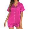 Ekouaer Silk Pajamas for Women Short Sleeve Sleepwear Soft Button Down Loungewear 2 Piece Satin Pjs Shorts Set(Rose)