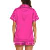 Ekouaer Silk Pajamas for Women Short Sleeve Sleepwear Soft Button Down Loungewear 2 Piece Satin Pjs Shorts Set(Rose)