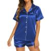 Ekouaer Silk Pajamas for Women Short Sleeve Sleepwear Soft Button Down Loungewear 2 Piece Satin Pjs Shorts Set(Royal Blue)