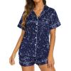 Ekouaer Silk Pajamas for Women Short Sleeve Sleepwear Soft Button Down Loungewear 2 Piece Satin Pjs Shorts Set(Starry Sky Navy)
