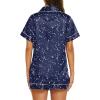 Ekouaer Silk Pajamas for Women Short Sleeve Sleepwear Soft Button Down Loungewear 2 Piece Satin Pjs Shorts Set(Starry Sky Navy)