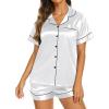 Ekouaer Silk Pajamas for Women Short Sleeve Sleepwear Soft Button Down Loungewear 2 Piece Satin Pjs Shorts Set(White)