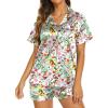 Ekouaer Silk Pajamas for Women Short Sleeve Sleepwear Soft Button Down Loungewear 2 Piece Satin Pjs Shorts Set(White-animal)
