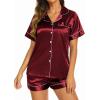 Ekouaer Silk Pajamas for Women Short Sleeve Sleepwear Soft Button Down Loungewear 2 Piece Satin Pjs Shorts Set(Wine)