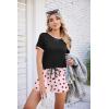 Ekouaer Women Pajama Set Casual Short Set(Black Pink Heart)