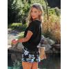 Ekouaer Women Pajama Set Casual Short Set(Black and Blue Flower)
