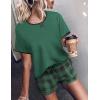 Ekouaer Women Pajama Set Casual Short Set(Black and Green Plaid)