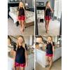 Ekouaer Women Pajama Set Casual Short Set(Black and Red Plaid)