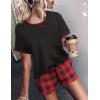 Ekouaer Women Pajama Set Casual Short Set(Black and Red Plaid)