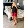 Ekouaer Women Pajama Set Casual Short Set(Black and Red Plaid)