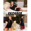 Ekouaer Women Pajama Set Casual Short Set(Black and Red Plaid)