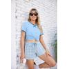 Ekouaer Women Pajama Set Casual Short Set(Blue Checkerboard)