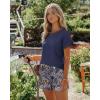 Ekouaer Women Pajama Set Casual Short Set(Blue Paisley Print)