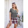 Ekouaer Women Pajama Set Casual Short Set(Dark Grey and Red Plaid)