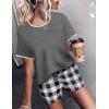 Ekouaer Women Pajama Set Casual Short Set(Dark Grey and White Plaid)
