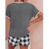 Ekouaer Women Pajama Set Casual Short Set(Dark Grey and White Plaid)