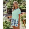 Ekouaer Women Pajama Set Casual Short Set(Green and Blue Plaid)