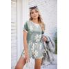Ekouaer Women Pajama Set Casual Short Set(Grey and White Flowers)