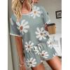 Ekouaer Women Pajama Set Casual Short Set(Grey and White Flowers)