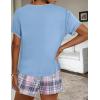 Ekouaer Women Pajama Set Casual Short Set(Light Blue and White Plaid)