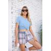 Ekouaer Women Pajama Set Casual Short Set(Light Blue and White Plaid)